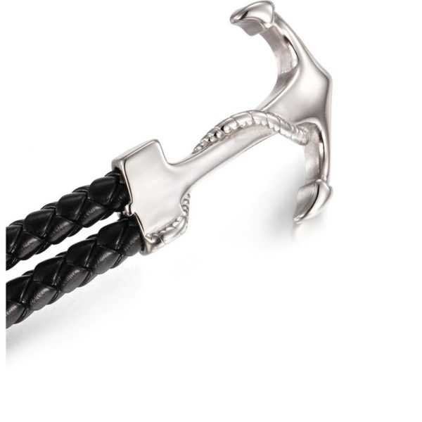 Horgonyos nemesacél bőr karkötő - Anchor-02
