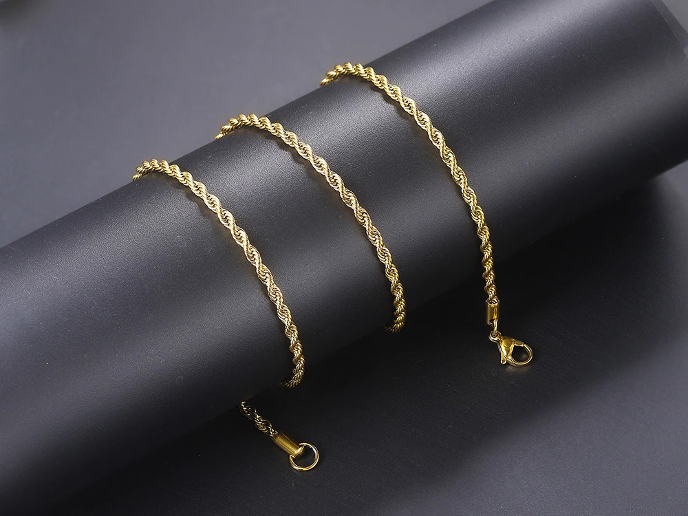 Twister nemesacél nyaklánc arany fazonban 3 mm vastag 40 cm – 50 cm – 60 cm hosszúságban választható