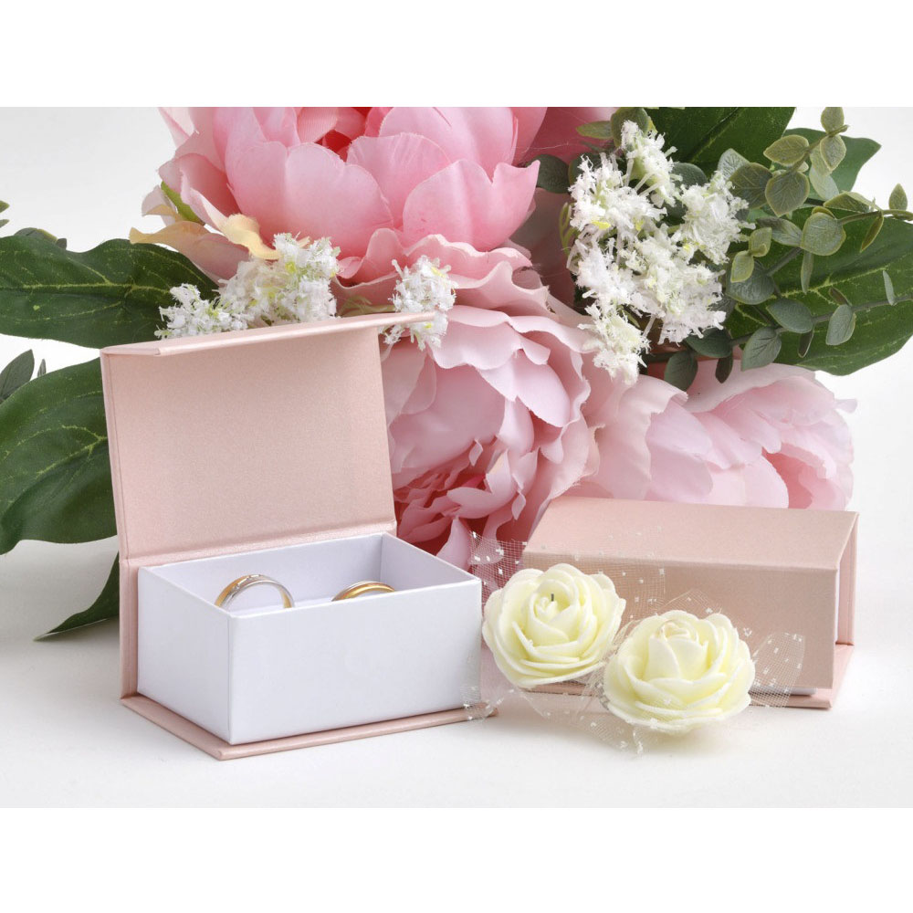 Rózsaszín páros gyűrűtartó ajándék doboz, karikagyűrű, jegygyűrű 70x48x33 mm