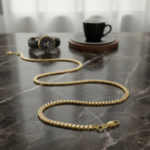 Elegance nemesacél nyaklánc csiszolt kubai szemekkel arany fazonban 2 mm 45 cm 50 cm 60 cm választható